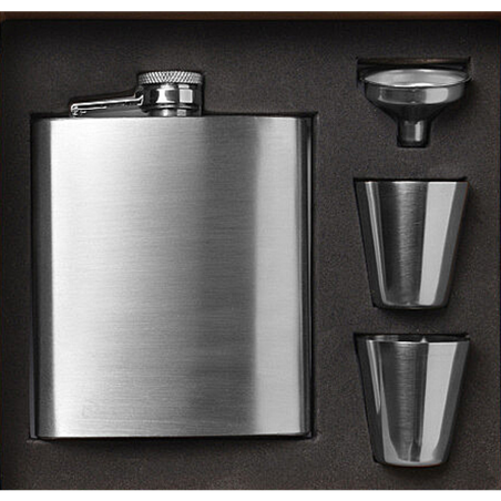 COFFRET FLASQUE INOX AVEC 2 GOBELETS + 1 ENTONNOIR