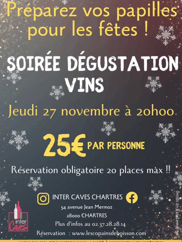 Soirée dégustation "Préparez vos papilles pour les fêtes! Dégustation vins & amuse-bouches"