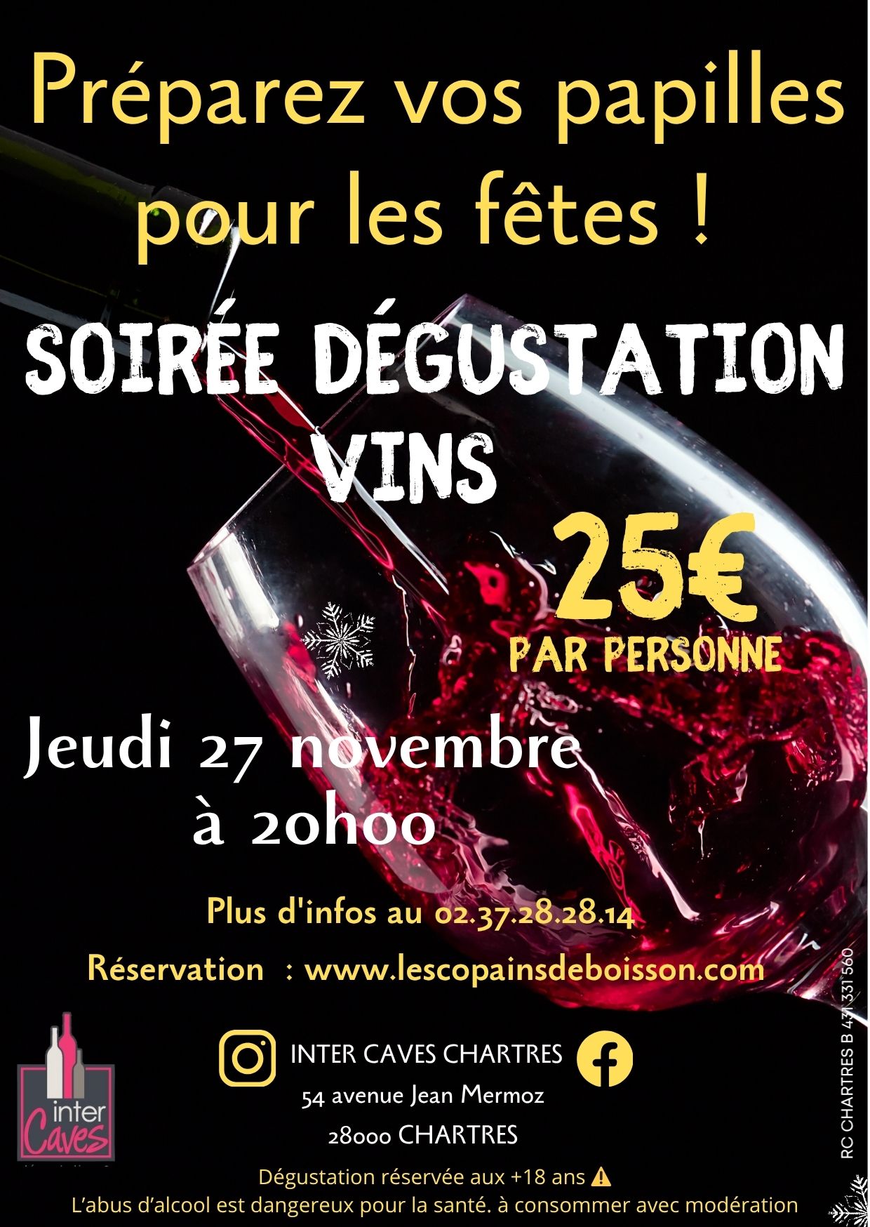 SOIREE DEGUSTATION VINS jeudi 27 novembre à 20H