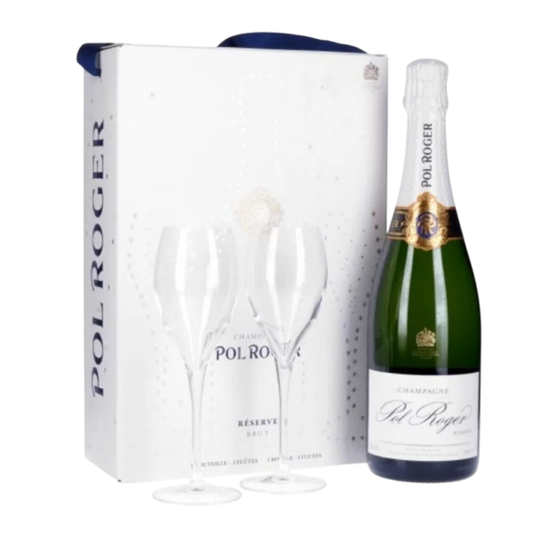 AOP CHAMPAGNE POL ROGER BRUT RESERVE COFFRET 2 FLUTES