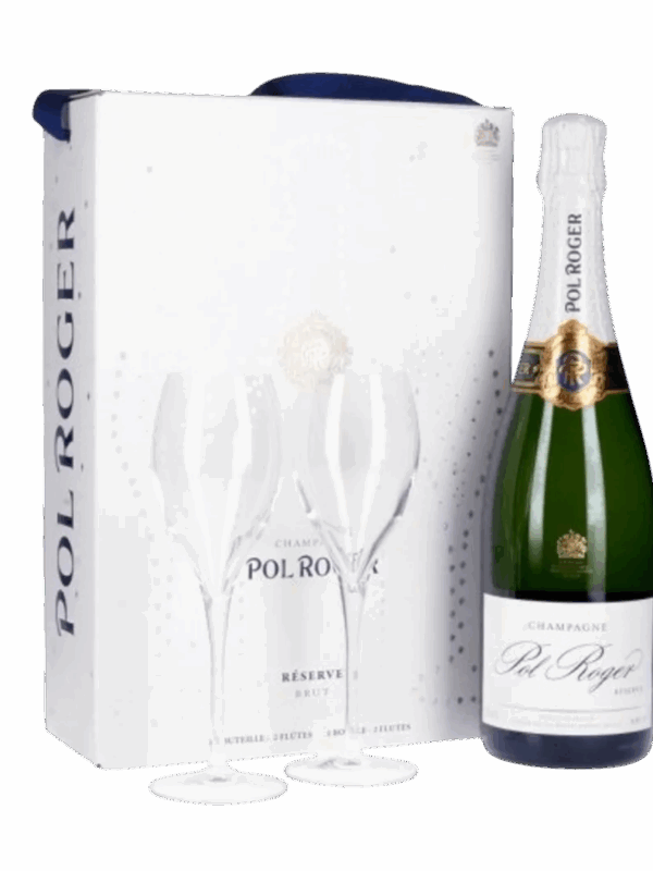 AOP CHAMPAGNE POL ROGER BRUT RESERVE COFFRET 2 FLUTES