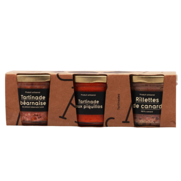 MAISON ARGAUD – COFFRET 3 × 100 g  Tartinade béarnaise • Terrine de Canard • Tartinade de Piquillos